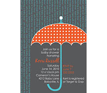 Umbrella Baby Shower Sprinkle Raining Words Printable Invitation - Orange